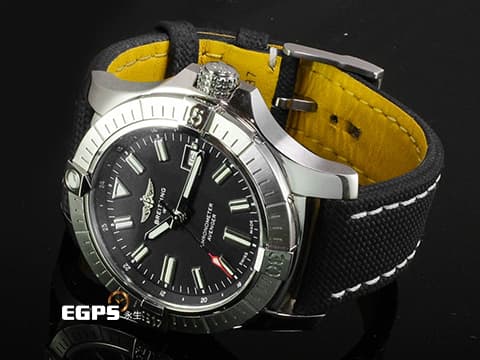 BREITLING 百年靈 Avenger Automatic 43 復仇者系列 A17318 不鏽鋼 黑色面盤 黑色皮革錶帶&nbsp;2023年保單 自動上鍊 43mm