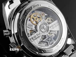ZENITH 真力時 Chronomaster Original 系列 03.A3818.400/51.M3818 鈦金屬材質 <font color="#70cce1">El Primero 高振頻機芯 縱向拉絲藍色熊貓面盤 鋸齒狀測速儀刻度</font>&nbsp;<font color="#FF0000">2020年保卡 </font><font color="#fa00fa">復刻A3818 1969-2019</font><font color="#fafa01">&lt;五十周年紀念&gt;</font><font color="#fa00fa">"AIRWEIGHT COVER GIRL"</font><font color="#FF0000"> 限量100支&nbsp;</font> 自動上鍊 38mm