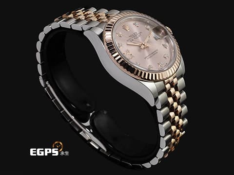 ROLEX 勞力士 Lady-Datejust 28 蠔式日誌型 279171 18K永恆玫瑰金 半金款 DJ28 原廠鑲嵌鑽石18K金星形底座 經典三角坑紋錶圈 2021年保卡 紀念型（Jubilee）五銖錶帶 自動上鍊 28mm