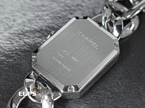 CHANEL 香奈兒 Premiere Gomette Chain 系列 H7018 大型款 黑面 不鏽鋼材質 鑲嵌凸圓形切割縞瑪瑙錶冠 2025年台灣公司貨 石英機芯 26.1x20mm