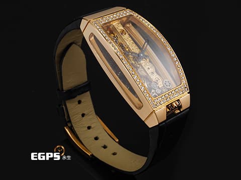 CORUM 崑崙 Gold Bridge 金橋 113.102.85&nbsp;經典 酒桶型 18K玫瑰金材質 雙側邊全透視錶殼 全鏤空設計&nbsp;原廠鑲嵌168顆鑽石錶圈（約0.65克拉）酒桶型錶殼線條流暢 當代美學 新錶訂價：約1,595,700元台幣 手上鍊 34x51mm