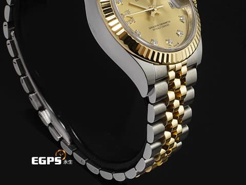 ROLEX 勞力士 Lady Date-Just 279173 DJ28 不鏽鋼&amp;18K黃金半金材質  香檳金色面盤 原廠星形鑽石時標 鑲8顆鑽石的18K金羅馬數字IX 2025年保卡 自動上鍊 28mm