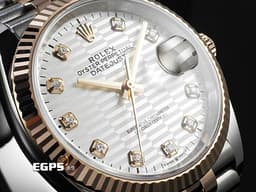 ROLEX 勞力士 蠔式 Datejust 126231 蠔式日誌型 永恒玫瑰金 半金 <font color="#05f0f0">絕版雷射坑紋面 銀色坑紋面盤 原廠鑲嵌鑽石時標</font> <font color="#ff0000">2024年保卡 五銖紀念型錶帶</font> 自動上鍊 36mm