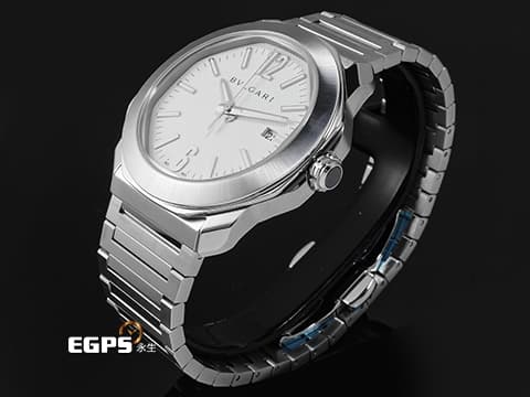 BVLGARI 寶格麗 Octo Roma 103738 不鏽鋼材質 巴黎釘紋白色錶盤 快拆功能錶帶 自由切換鏈帶、膠帶風格搭配&nbsp;2025年保卡&nbsp;自動上鍊 41mm