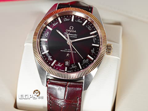 OMEGA 歐米茄 Constellation 星座 Globemaster Annual Calendar 系列 13023412211001「Pie Pan Dial 多邊型立體紅色錶盤」Sedna金材質 半金款 年曆錶&nbsp;2022年台灣公司貨 自動上鏈 41mm