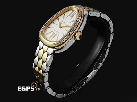 BVLGARI 寶格麗 Serpenti Seduttori 104058 18K玫瑰金&amp;不鏽鋼材質 半金款&nbsp;宛若蛇鱗般的六角形錶帶 原廠鑲嵌36顆鑽石錶圈 2026年保卡 自動上鏈&nbsp;34mm