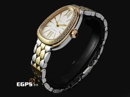 BVLGARI 寶格麗 Serpenti Seduttori 104058 18K玫瑰金&amp;不鏽鋼材質 半金款&nbsp;<font color="#05f0f0">宛若蛇鱗般的六角形錶帶 原廠鑲嵌36顆鑽石錶圈</font> <font color="#ff0000">2026年保卡</font> 自動上鏈&nbsp;34mm