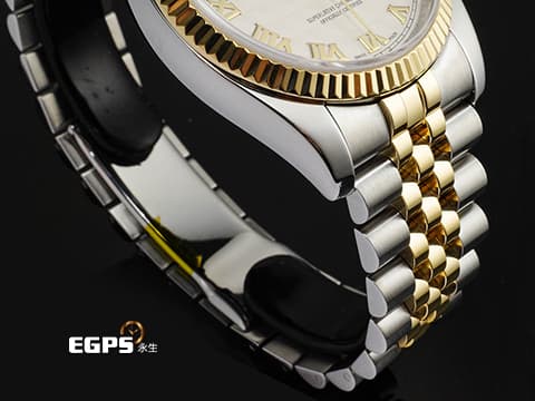 ROLEX 勞力士 DateJust DJ36 116233 18K黃金&amp;不鏽鋼材質 半金款 絕版稀有款&nbsp;象牙白金字塔格紋面盤&nbsp;2025年回原廠保養 延長保固到2027年&nbsp;台灣公司貨&nbsp;自動上鏈 36mm