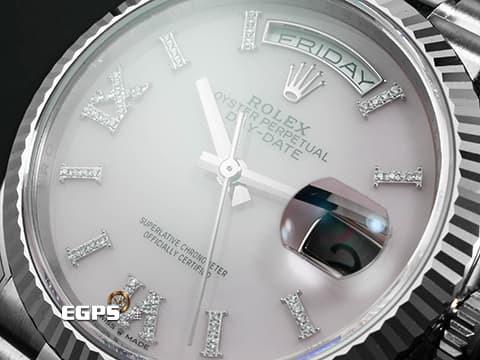 ROLEX 勞力士 Oyster Perpetual Day-Date 36 DD36 128239 18K白金材質 2020年新式保卡 元首型（President） 原廠膠膜全膜  粉紅色蛋白石 原廠鑲嵌56顆鑽石時標 自動上鏈 36mm