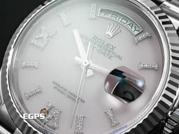 ROLEX 勞力士 Oyster Perpetual Day-Date 36 DD36 128239 18K白金材質 <font color=#FF0000>2020年新式保卡 元首型（President） 原廠膠膜全膜 </font> <font color=#f6d2de>粉紅色蛋白石 原廠鑲嵌56顆鑽石時標</font> 自動上鏈 36mm