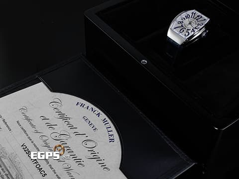 FRANCK MULLER 法蘭穆勒 Vanguard系列 V32 SC AT F0 酒桶型 不鏽鋼材質 白色雕紋面盤 2025年保卡 台灣公司貨 保有部分原廠膠膜 自動上鍊 42x32mm