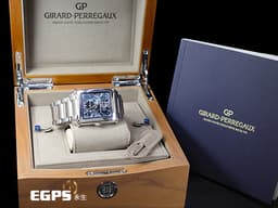 Girard-Perregaux 芝柏 GP錶 Vintage 1945 XXL 系列 Large Date Moon Phases <font color="#4b89ec">藍色鏤空面盤</font> 25882 大日期窗 月相盈虧 小秒針 不鏽鋼&nbsp;<font color="#FF0000">2019年保單</font>&nbsp;自動上鍊 36x35mm