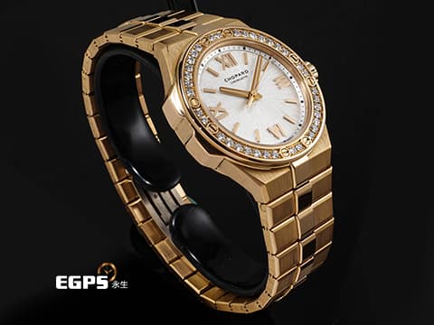 CHOPARD 蕭邦 Alpine Eagle 33 雪山傲翼 阿爾卑斯雄鷹 295384-5001 18K玫瑰金材質 原廠鑲嵌鑽石錶圈&nbsp;銀白色螺旋放射紋面盤 大三針&nbsp;2023年保單 新錶定價：1,600,000元&nbsp;自動上鍊 33mm
