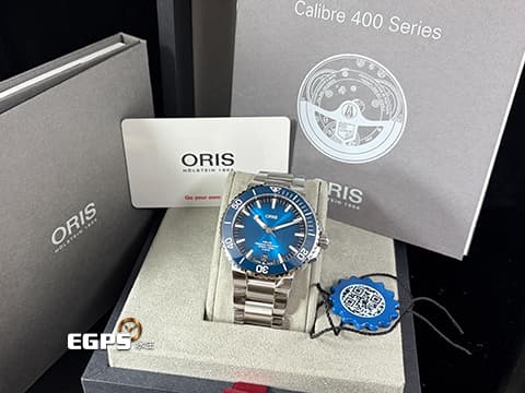 ORIS 豪利時 Aquis Date Calibre 400 時間之海 7763&nbsp;藍水鬼 藍色面盤 陶瓷外圈&nbsp;0140077634135 不鏽鋼 五日鍊 自製機芯&nbsp;2024年台灣公司貨&nbsp;潛水錶 自動上鍊 43.5mm