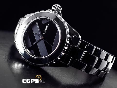 CHANEL 香奈兒 J12 Untitled H5581 黑色高科技陶瓷材質 啞光抽象構圖黑色面盤 全球限量1200只 自動上鍊  38mm