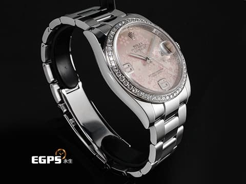 ROLEX 勞力士 DATEJUST 116244 蠔式 不鏽鋼材質&nbsp;稀有面盤&nbsp;原廠鑲嵌鑽石錶圈 粉紅色花朵藝術面盤 自動上鏈 36mm