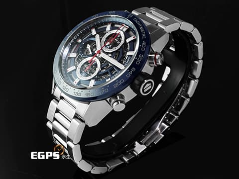 TAG HEUER 豪雅 CARRERA Heuer-01 卡萊拉 CAR201T 不鏽鋼材質 藍色陶瓷錶圈&nbsp;鏤空面盤&nbsp;自動上鍊 43mm