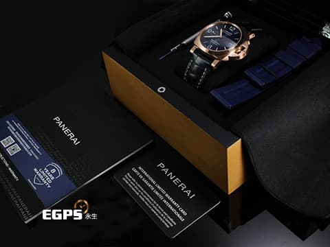 PANERAI 沛納海 Luminor Marina Goldtech Sole Blu PAM1112 藍色經典三明治面盤 Goldtech金材質 玫瑰金 PAM01112 三日鍊 小秒針&nbsp;2022年保單&nbsp;自動上鍊 44mm