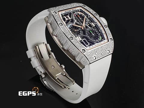 RICHARD MILLE 理查德•米勒 RM RM72-01 WG&nbsp;18K白金材質 極致完美工藝~鏤空面盤 原廠鑲嵌【SNOWFLAKE DIAMONDS】 "宛如雪花般的頂級鑽石" 雪花造型鑽石錶圈 自製飛返計時機芯 2025年保單&nbsp;自動上鏈 38.4 x 47.34mm