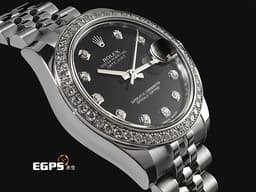 ROLEX 勞力士 Datejust 31 蠔式日誌型 178384&nbsp;不鏽鋼材質 <font color="#0582f5">原廠鑲嵌鑽石錶圈、時標</font> <font color="#ff0000">黑色面盤 2016年保卡 紀念型（Jubilee）五銖錶帶</font> 自動上鍊 31mm