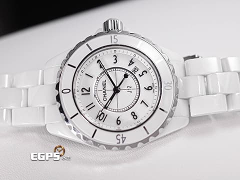 CHANEL 香奈兒 J12 White Ceramic H0968 經典 白陶瓷 大三針 專利不鏽鋼蝴蝶扣 石英腕錶 33mm