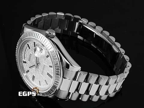 ROLEX 勞力士 DAY-DATE 218399BRIL-83219 18K白金材質 原廠鑲嵌滿天星鑽石面盤 原廠鑽石時標&nbsp;已回勞力士原廠保養，延長保固至2027年10月&nbsp;自動上鍊 41mm