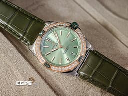 BREITLING 百年靈 Super Chronomat 38 超級機械計時 U17356&nbsp;<font color="#b8e89c">薄荷綠色面盤</font>&nbsp;半金款&nbsp;<font color="#ff00ff">原廠鑲鑽玫瑰金錶圈</font>&nbsp;不鏽鋼&nbsp;<font color="#FF0000">2025年保卡 </font> 自動上鍊 38mm