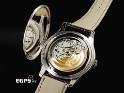 PATEK PHILIPPE 百達翡麗 PP Calatrava 系列 經典 5227G-015 18K白金材質 <font color="#0582f5">炭灰白金三維多面「子彈」時標 獨特軍官式底蓋</font><font color="#FF0000">&nbsp;</font><font color="#fbb689">鮭魚色面盤</font><font color="#FF0000"> 2026年保單 </font> 自動上鍊 39mm