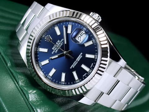 ROLEX 勞力士 Datejust II 經典 蠔式日誌型 116334 藍色面盤 柱狀夜光時標 DJ41 不鏽鋼材質 18K白金三角坑紋錶圈 自動上鍊 41mm