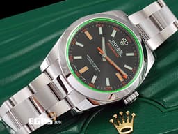 ROLEX 勞力士 Oyster Perpetual 蠔式 Milgauss 高抗磁 116400GV&nbsp;<font color="#00AA00">綠玻璃</font>&nbsp;不鏽鋼 大三針&nbsp;<font color="#FF8000">經典橘色閃電秒針</font> 116400 GV 自動上鍊 40mm
