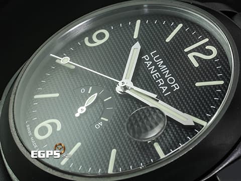 PANERAI 沛納海 LUMINOR PAM028 PAM00028 DLC鍍黑不鏽鋼材質  動能儲存顯示 黑色釘格紋面盤  復刻限量版，全球限量1000只，附限量證書  自動上鍊 44mm