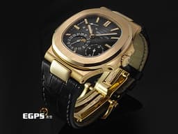 Patek Philippe 百達翡麗 PP錶 Nautilus 金鷹系列 鸚鵡螺 5712R-001 停產款 18K玫瑰金材質 <font color="#f8d0af">漸層深灰色橫條紋面盤 月相顯示</font> <font color="#FF0000">2017年保單 台灣公司貨</font>&nbsp;自動上鏈 38x43mm