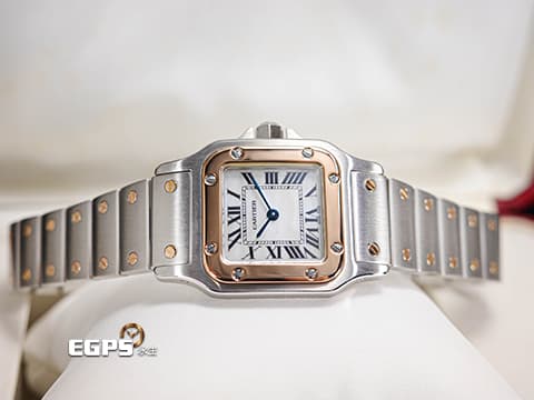 Cartier 卡地亞 Santos Galbee SM 山度士 W20103C4 珍珠貝母面盤&nbsp;小型&nbsp;玫瑰金 半金款&nbsp;經典 亞洲限定款 石英機芯 24x24mm