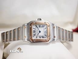 Cartier 卡地亞 Santos Galbee SM 山度士 W20103C4 <font color="#a6dbe8">珍珠貝母面盤</font>&nbsp;小型&nbsp;<font color="#f99d53">玫瑰金 半金款</font>&nbsp;經典 <font color="#ff0000">亞洲限定款</font> 石英機芯 24x24mm
