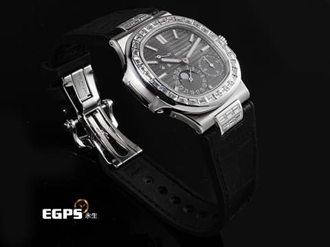 Patek philippe 百達翡麗 PP Nautilus 金鷹 鸚鵡螺 5712G 18K白金 灰色漸層面盤 精鑲鑽石錶圈、錶爾 2015年保單&nbsp;自動上鏈 43x38mm