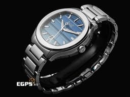 PIAGET 伯爵 Polo Signature Date 系列 G0A51032 枕型 <font color="#8fbeff">藍色緣飾紋理面盤</font><font color="#3773b3">&nbsp;</font>不鏽鋼材質 <font color="#ff0000">2026年保卡</font> 自動上鍊 42mm