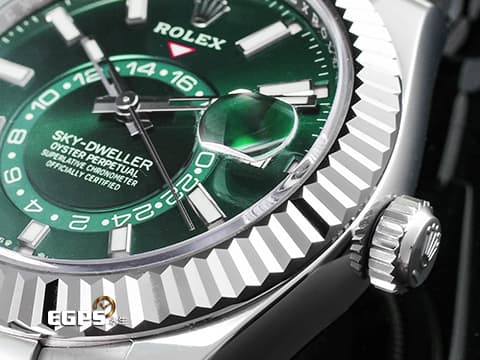 ROLEX 勞力士 Sky-Dweller 336934 天行者 白K金材質外圈 年曆錶 最新款 橄欖綠色面天行者336934 Cal.9002機芯 蠔式（Oyster）錶帶 2024年單 336934新式保卡  自動上鍊  42mm