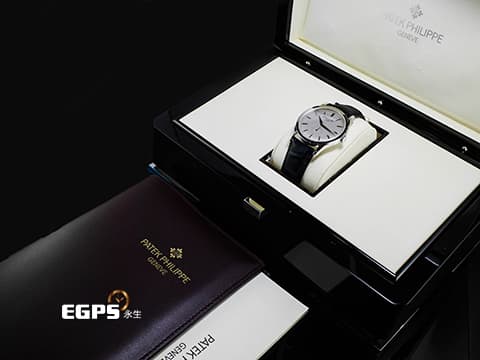 PATEK PHILIPPE 百達翡麗 PP CALATRAVA 經典的小三針款式系列 5196G-001 18K白金材質 銀灰色紋路面盤&nbsp;台灣公司貨 手動上鏈&nbsp;37mm