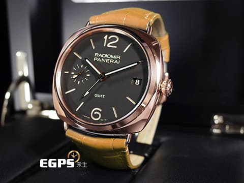 Panerai 沛納海 Radiomir GMT 3 Days 18K 玫瑰金 PAM00421 PAM421 洋蔥頭  棕色經典菸草色三明治面盤  三明治面盤 兩地時區 手上鍊機芯 47mm