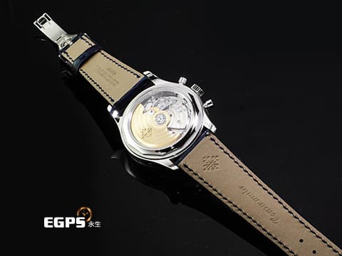 PATEK PHILIPPE 百達翡麗 PP錶 5961P-001  
複雜功能飛返計時年曆錶 PT950鉑金材質 原廠鑲嵌長方形透明鑽石時標、錶圈、錶扣&nbsp;藍色面盤 2021年保單 錶友蒐藏未使用品&nbsp;自動上鍊 40.5mm