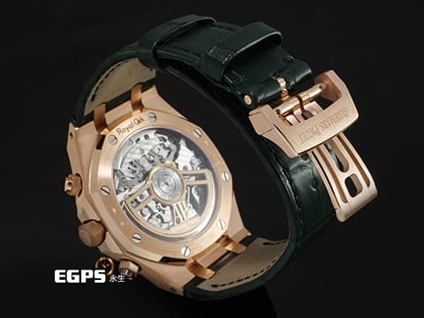 Audemars Piguet 愛彼 AP錶 Royal Oak Chronograph 皇家橡樹 18K玫瑰金材質&nbsp;26240OR.OO.D404CR.02 軍綠色「Grande Tapisserie」格紋面盤&nbsp;飛返 計時碼表 2025年保單 自動上鍊 41mm