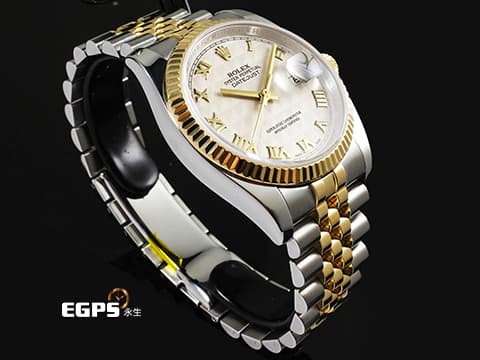 ROLEX 勞力士 DateJust DJ36 116233 18K黃金&amp;不鏽鋼材質 半金款 絕版稀有款&nbsp;象牙白金字塔格紋面盤&nbsp;2025年回原廠保養 延長保固到2027年&nbsp;台灣公司貨&nbsp;自動上鏈 36mm