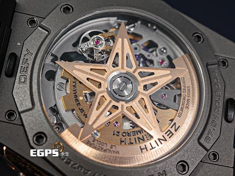 ZENITH 真力時 Defy Extreme 高震頻 87.9100.9004/03.I001 鈦金屬+玫瑰金材質 鏤空面盤 1/100秒 計時碼表&nbsp;2022年台灣公司貨 新式易拆卸替換錶帶裝置 附帆布錶帶、橡膠錶帶 自動上鍊 45mm