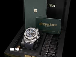 Audemars Piguet 愛彼 AP錶 Royal Oak Offshore 皇家橡樹 離岸型 26470ST.00.A099CR.01 <font color="#602a06">深棕色超大型格紋面盤</font>搭配<font color="#51a3f0">藍色計時圈</font><font color="#2112f3">&nbsp;</font>不鏽鋼 計時碼錶&nbsp;<font color="#FF0000">2018年保卡 </font>自動上鍊 42mm