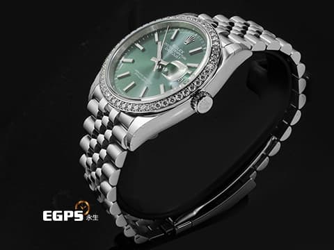 ROLEX 勞力士 Datejust 36 蠔式日誌型 126284RBR&nbsp;DJ36 不鏽鋼&amp;18K白金材質 薄荷綠色面盤&nbsp;2025年新式保卡 紀念型（Jubilee）五銖錶帶 保有原廠膠膜&nbsp;自動上鍊 36mm
