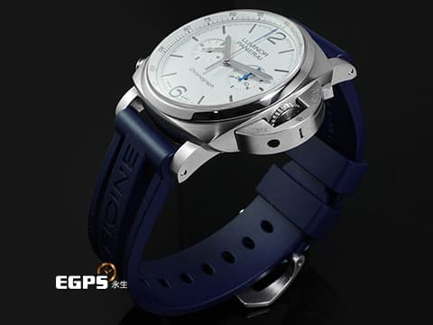 PANERAI 沛納海 Luminor Chrono PAM1218 計時碼表 白色三明治夜光面盤 PAM01218 藍色小秒針 不鏽鋼 2022年保單 自動上鍊 44mm