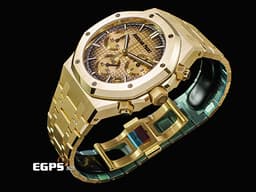 Audemars Piguet 愛彼 AP錶 Royal Oak Chronograph 皇家橡樹 <font color="#ffcf24">18K黃金材質&nbsp;26240BA.OO.1320BA.02 煙燻金色「Grande Tapisserie」格紋面盤</font>&nbsp;飛返 計時碼表 <font color="#ff0000">2026年保卡 保有原廠膠膜</font>&nbsp;自動上鍊 41mm