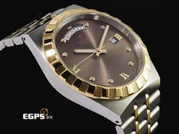 TUDOR 帝舵 Royal Day-Date 皇家系列 28603-0008 18K黃金材質 半金款&nbsp;&nbsp;<font color="#cc66000">巧克力棕色面盤 原廠鑲嵌鑽石時標 星期、日期顯示窗</font>&nbsp;<font color="#FF0000">2026年保卡</font>&nbsp;自動上鍊 41mm