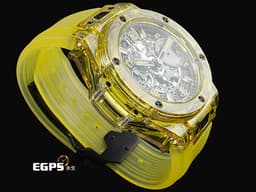 Hublot 宇舶 BIG BANG Unico 大爆炸 三日鍊 飛返計時碼錶 441.JY.4909.RT <font color="#fafa01">黃色拋光藍寶石水晶材質錶殼 原廠特殊水晶材質錶盒 鏤空面盤</font> <font color="#ff0000">2021年保卡 限量100支 新錶訂價：3,270,000元</font>&nbsp;自動上鍊 42mm