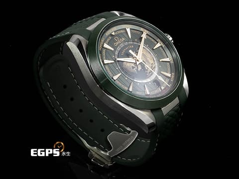 OMEGA 歐米茄 Seamaster 海馬 Aqua Terra 150系列 Worldtimer 世界時區 22032432210001 不鏽鋼材質 綠色甲板紋浮雕地圖面盤 2024年保卡  同軸擒縱 自動上鍊 43mm